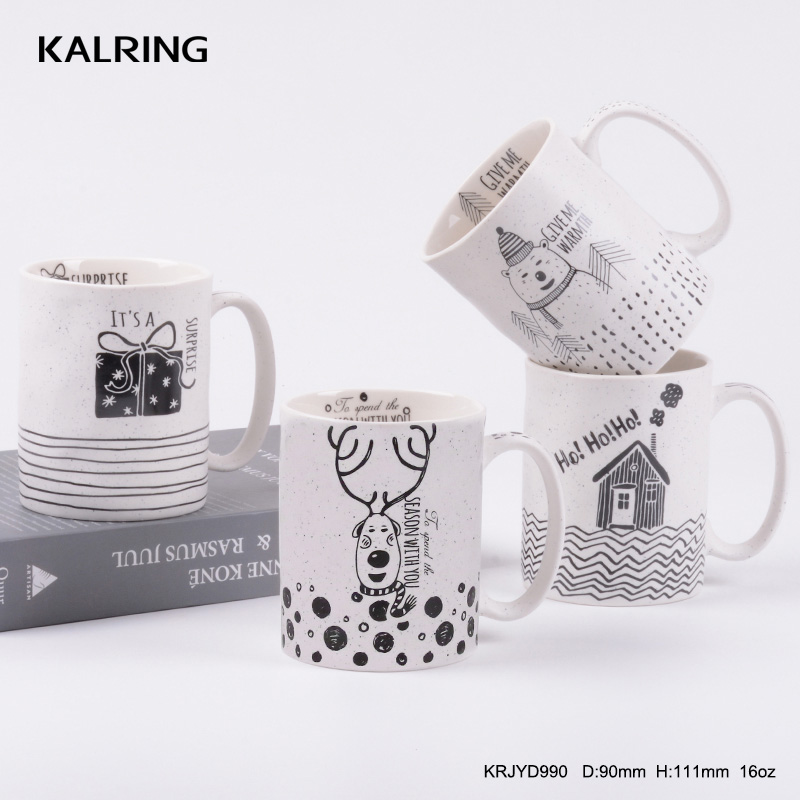 New bone China mug Black and white lovely design with outside matt sesame glaze