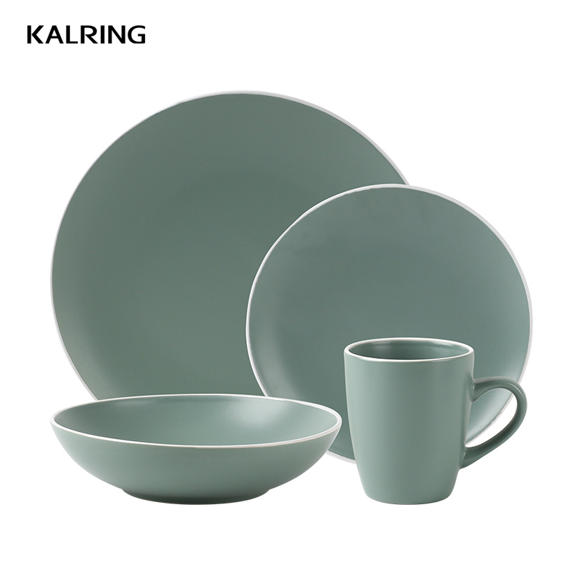 Dinner sets with solid color glaze with white rim for supermarket